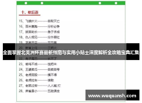 全面掌握北美洲杯赛最新指南与实用小贴士深度解析全攻略宝典汇集